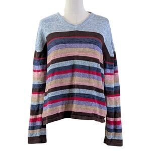 90s Tiara International Striped V-Neck Sweater XL Y2K Boho Rainbow Knit Gilmore
